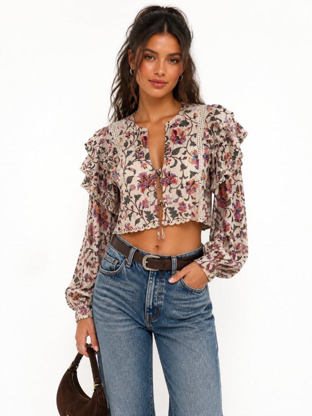 Revolve Tularosa Tate Top Thea Ivory Floral Romantic Boho Blouse Size M